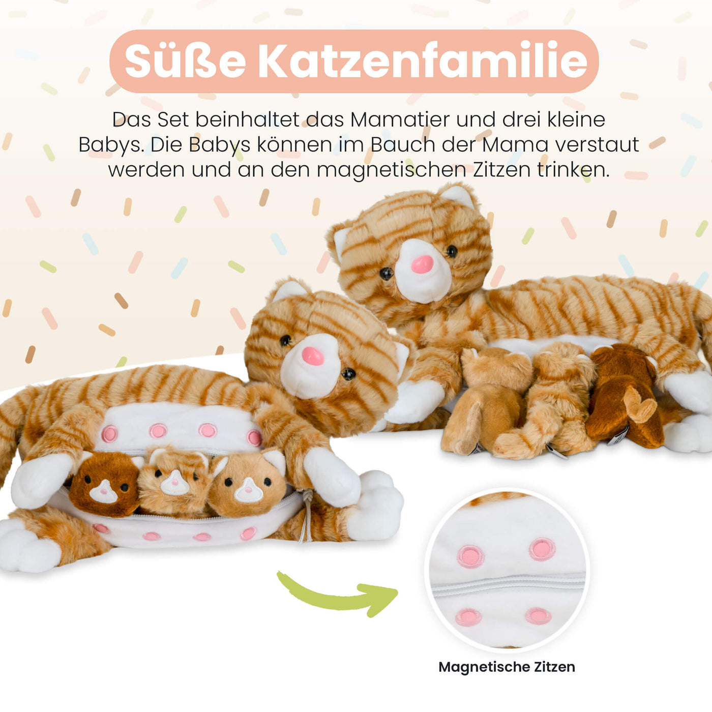 Mamanimals Kuscheltier Katze Orange Magnetische Zitzen