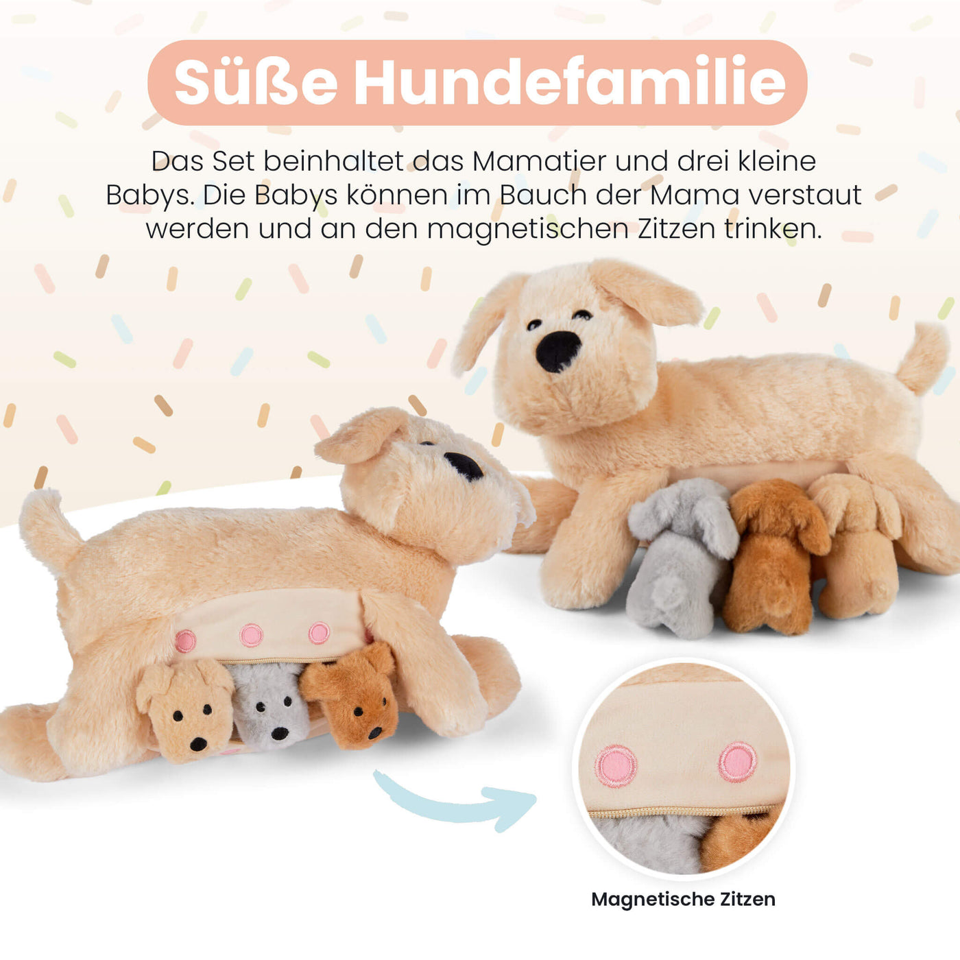 Mamanimals Kuscheltier Hund Magnetische Zitzen