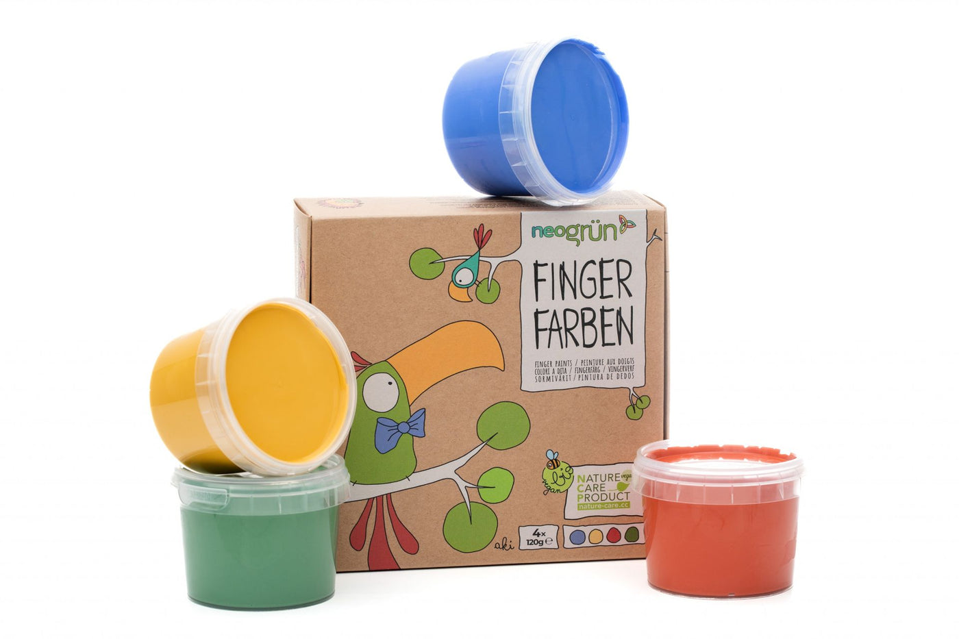 Vegane Fingerfarben im 4er Set – Gelb, Grün, Rot & Blau
